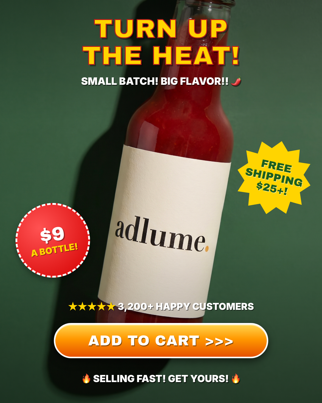 A hot sauce brand's 2020 deal ad rebuilt as a bold color-block Adlume ad frame